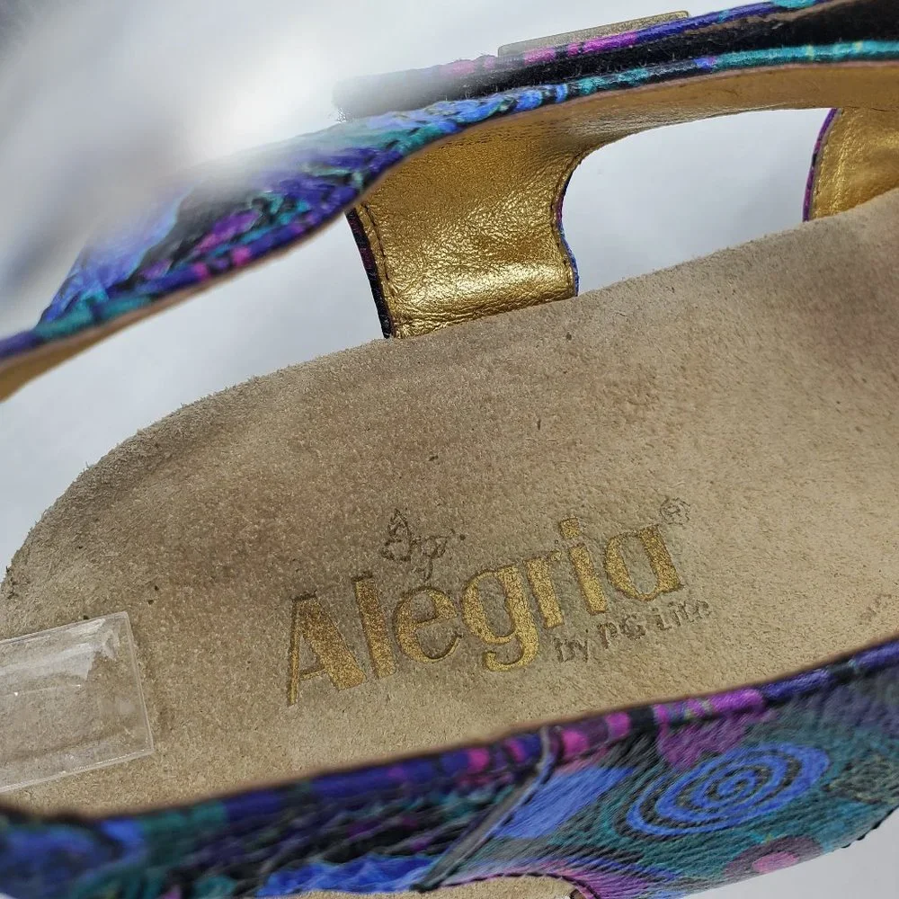 ALEGRIA OLIVIA CRAFTY VIBRANT FLORAL LEATHER ADJUSTABLE STRAP SANDALS - Picture 8 of 9